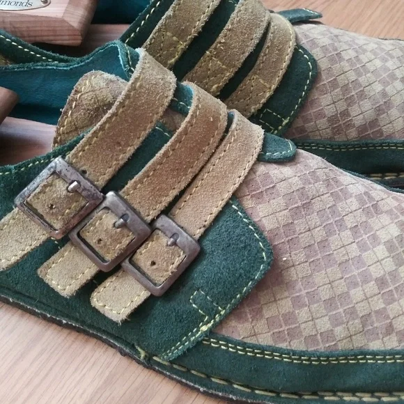 John Fluevog Green Suede Checkered Buckle Oxfords - Picture 2 of 7